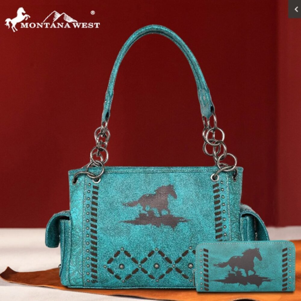 Montana West Horse Collection Concealed Carry Satchel Wallet Set